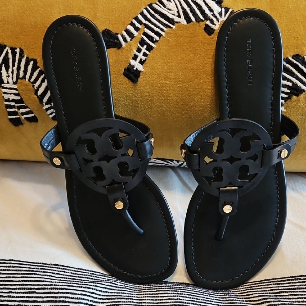 Tory Burch 9.5 Black Leather Miller Sandals